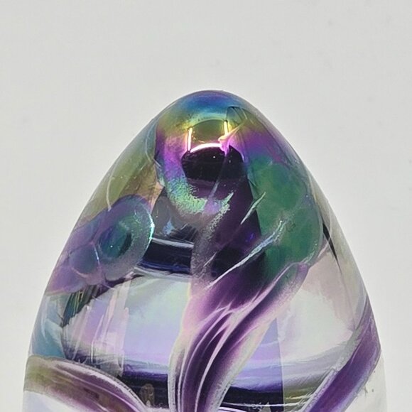 Hand-Blown Glass Eye Studio Multicolor Glass Egg Paperweight With Swirling Purpl - Picture 3 of 5